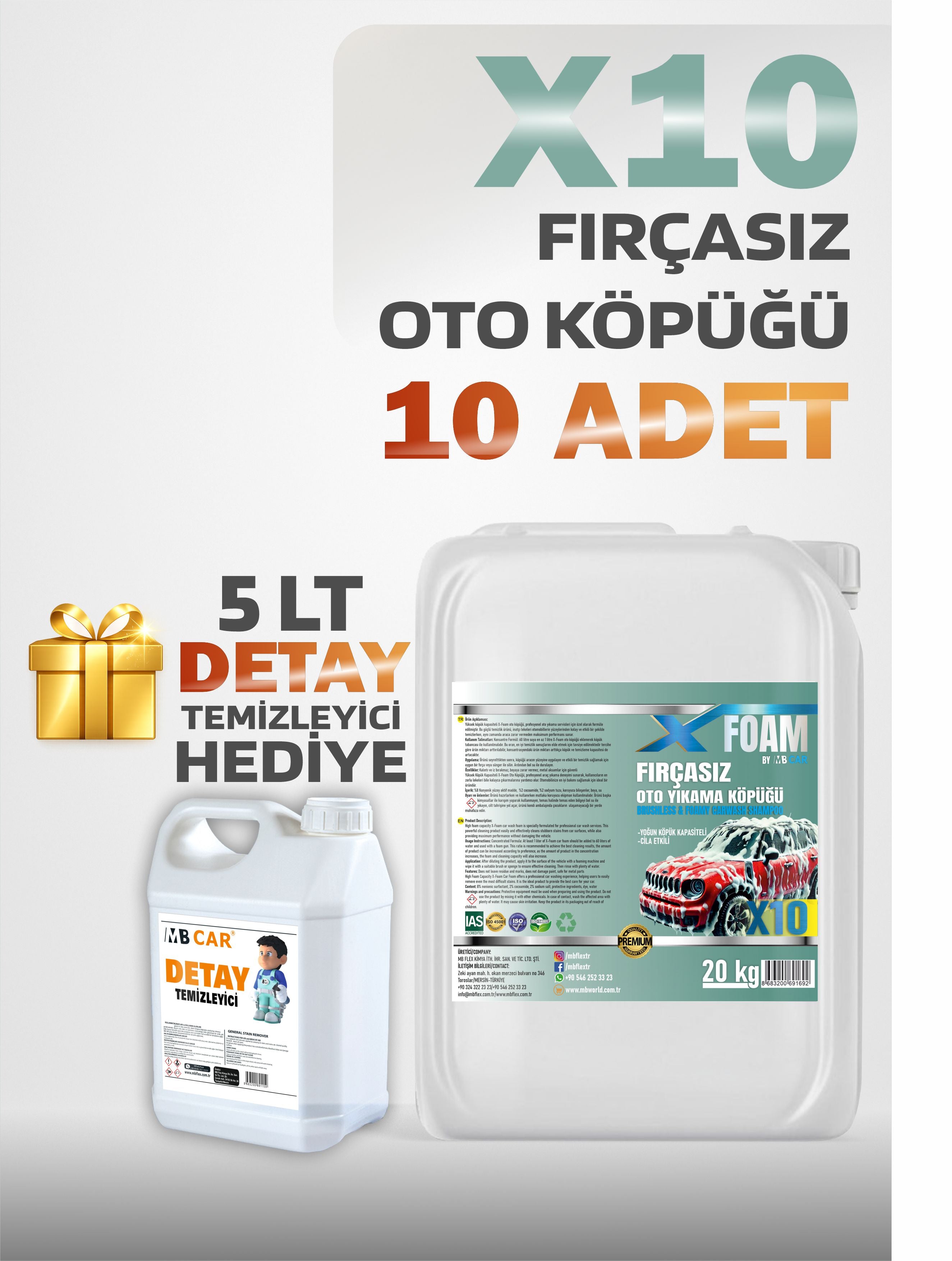 X10 Fırçasız Cilalı Oto Köpüğü 10'lu Kampanya Paketi