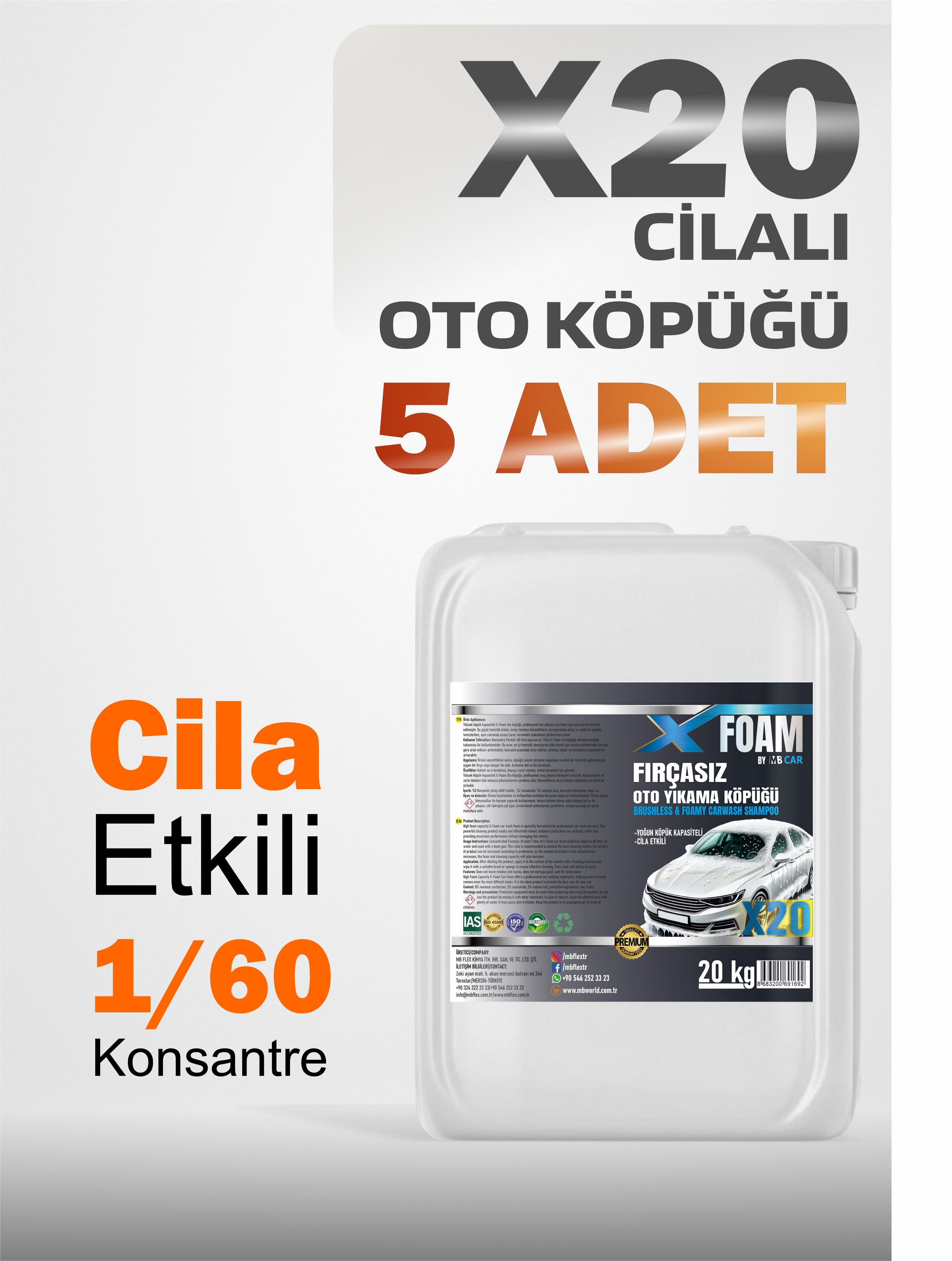 X20 Cilalı Oto Köpüğü 5 Li Fırsat Paketi