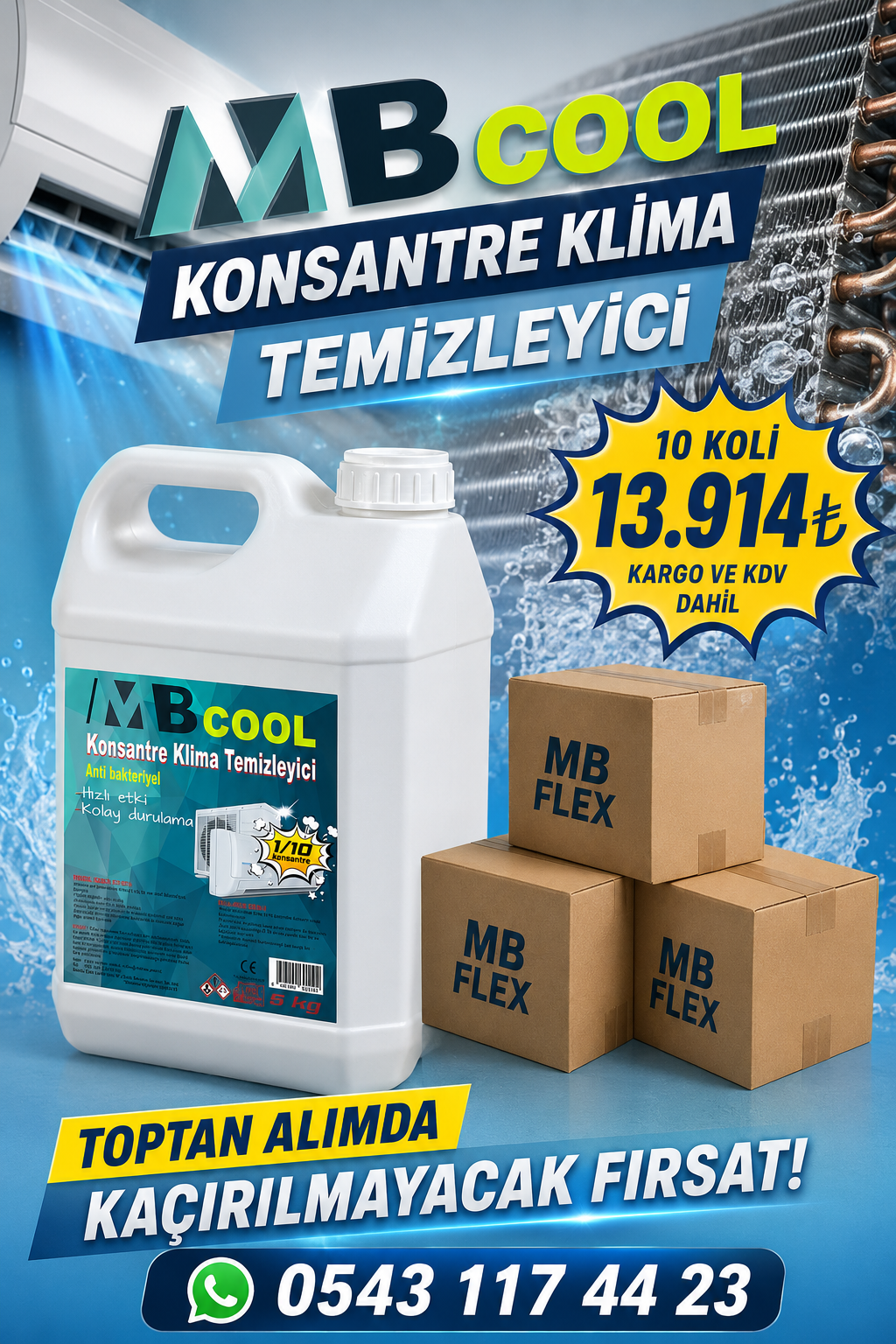 1/10 Konsantre Klima Serpantin Temizleyici 6 Kg 10 Koli Kampanya