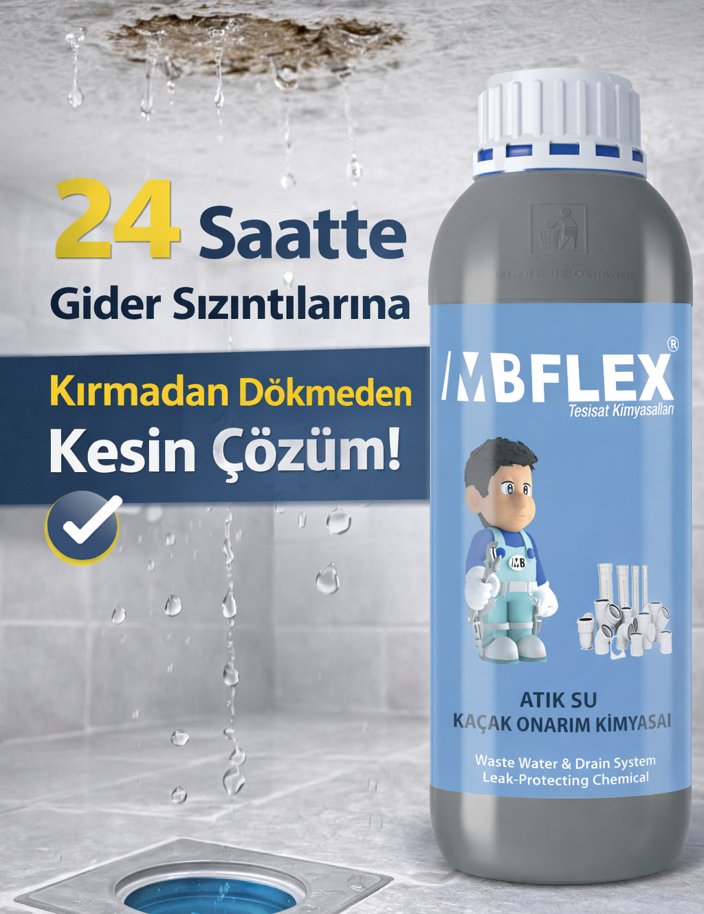 Atıksu Borusu Sızıntı Onarım Kimyasalı 1 Lt