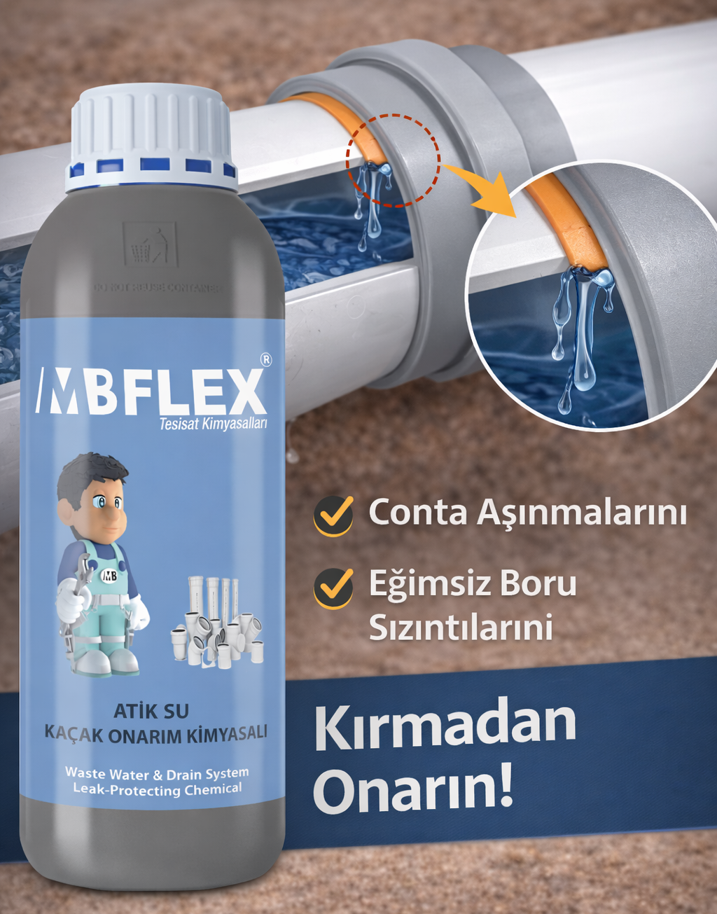 Atıksu Borusu Sızıntı Onarım Kimyasalı 1 Lt
