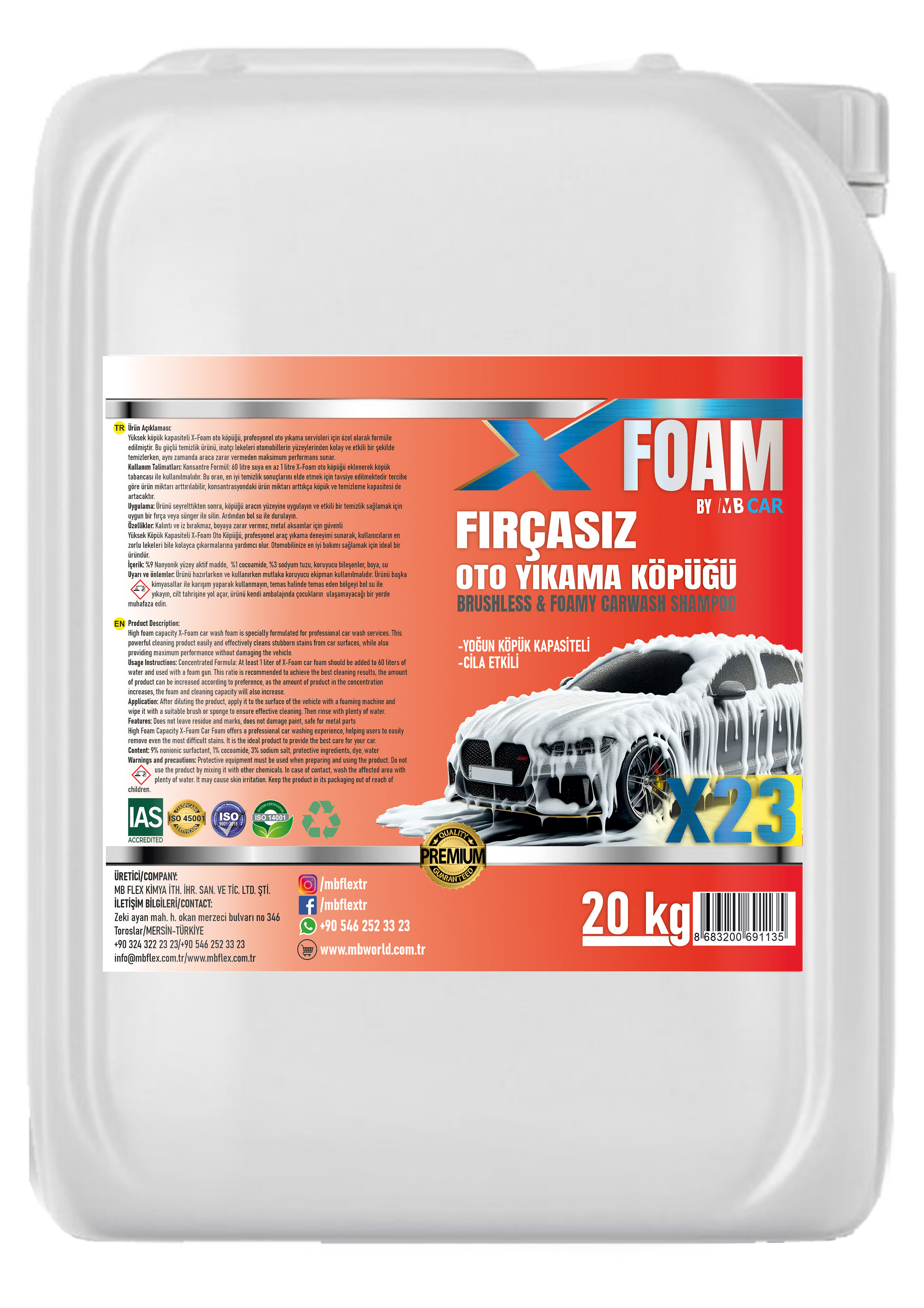 X23 Extra Cilalı Oto Köpüğü 20 KG x 10 Adet Kampanya Paketi