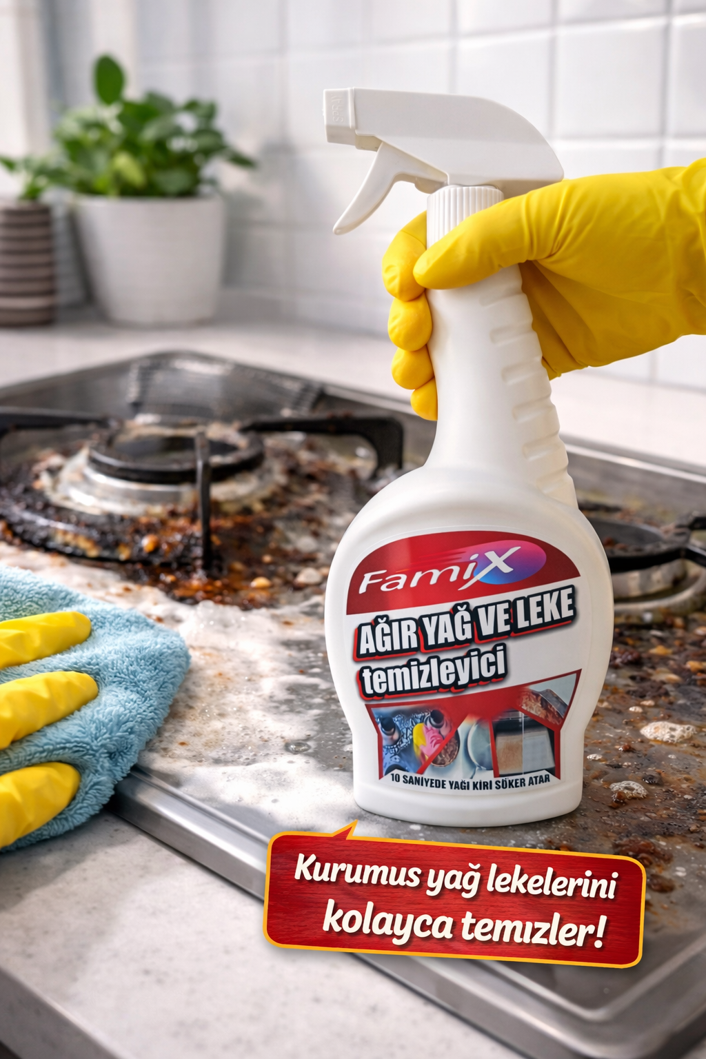 Ağır Yağ ve Leke Temizleyici 3 lü Fırsat Paketi +Mikrofiber Temizlik Bezi Hediyeli