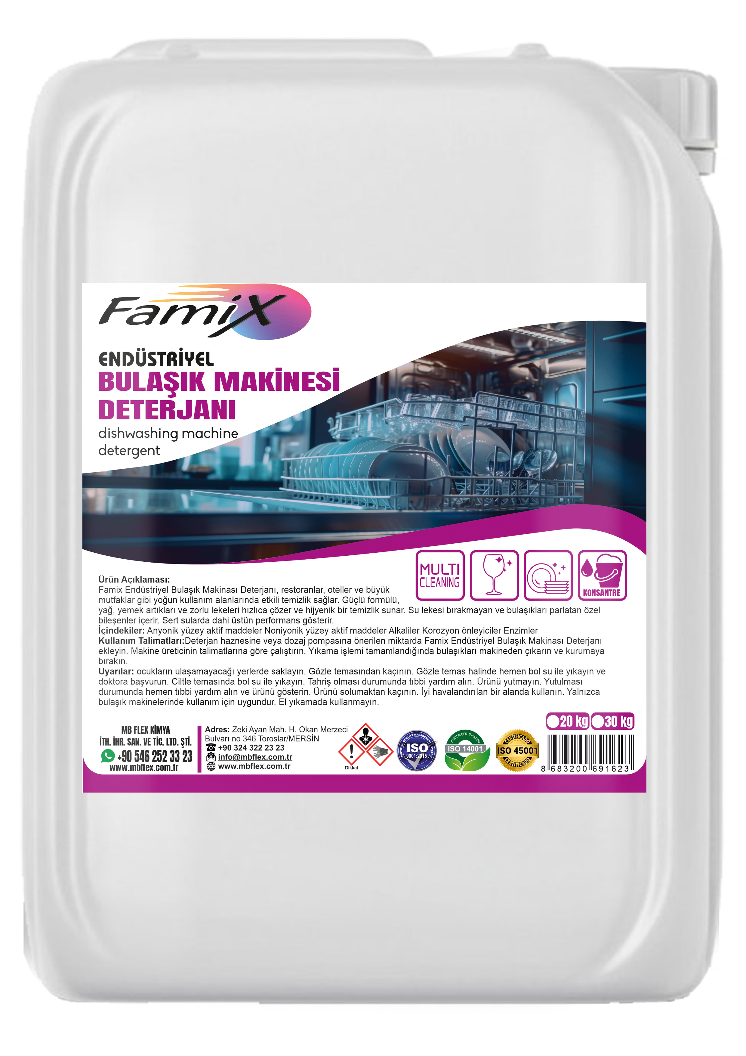 Famix Endüstriyel Bulaşık Makinesi Deterjanı 20 Kg