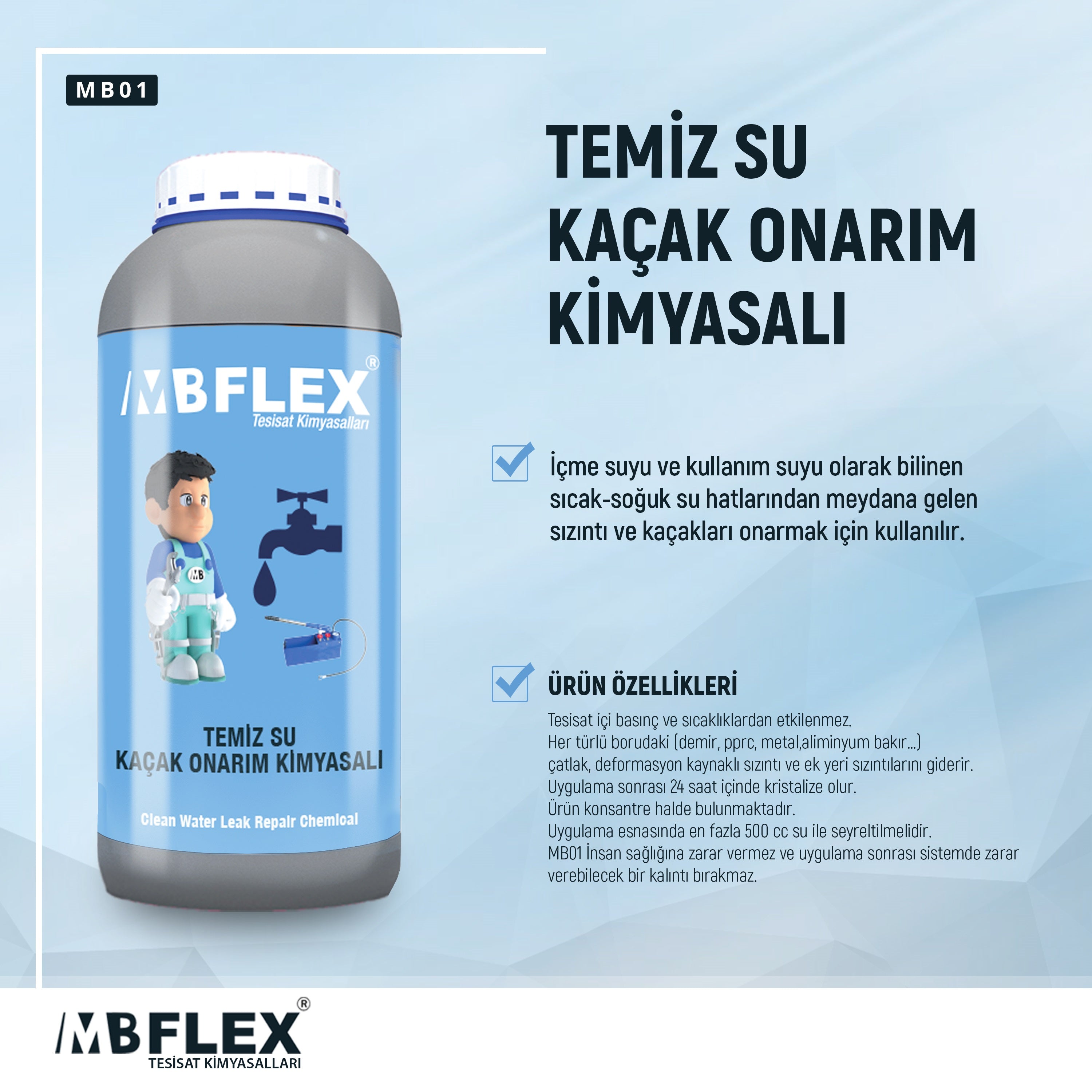 Temiz Su Kaçak Onarım Kimyasalı 1 Lt