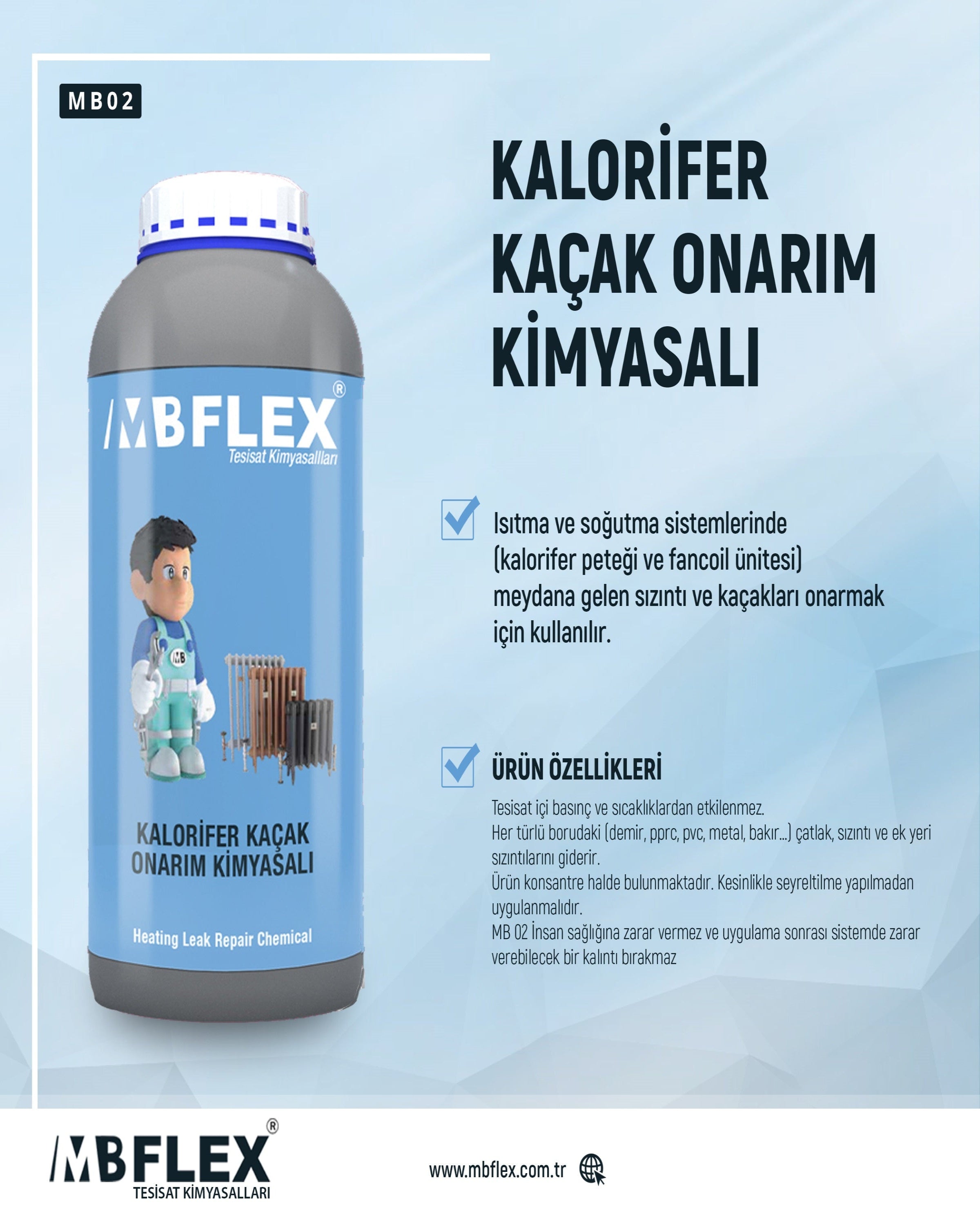 Isıtma ve Soğutma Sistemleri Kaçak Onarım Kimyasalı 1 Lt