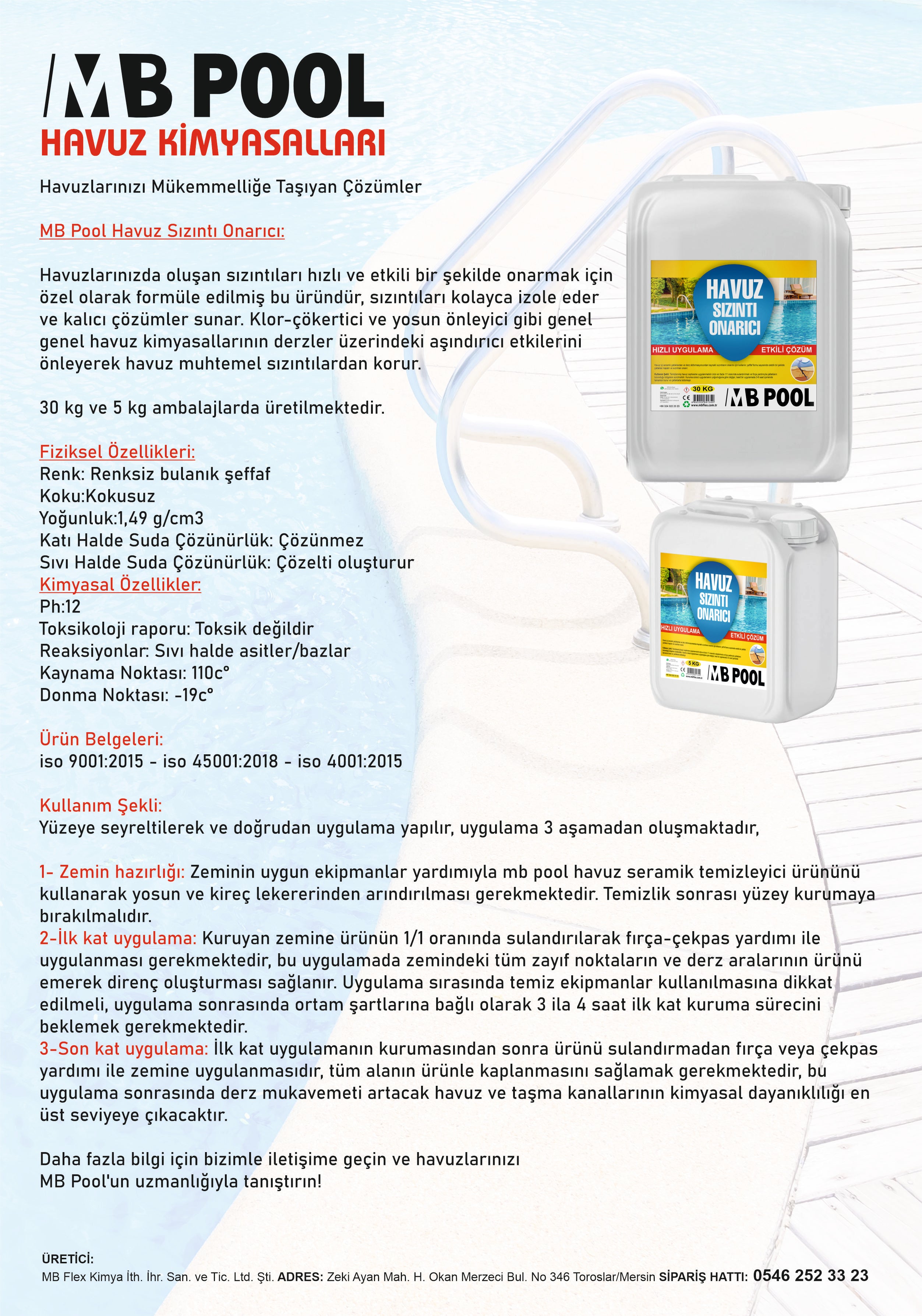 MB Pool Havuz Sızıntı Onarıcı-Çatlak Onarıcı 30 KG