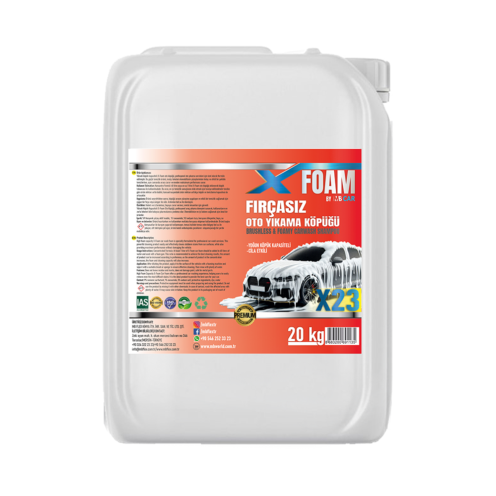 MB CAR X-FOAM X23 Ekstra Cilalı Fırçasız Oto Yıkama Köpüğü 20 Lt